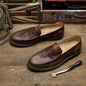 Mocasines de cuero de verano para hombres Zapatos de cuero casuales de fondo suave para hombres Zapatos de punta redonda retro de estilo británico para hombres - Product Image 2