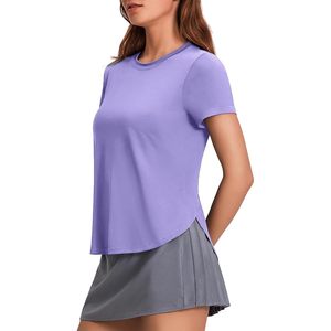 Womens Short Sleeve Workout <b>Top</b> Crew Neck <b>Asymmetric</b> <b>Hem</b> Lightweight Breathable Quick Dry Yoga Shirt Plus Size - Product Image 1