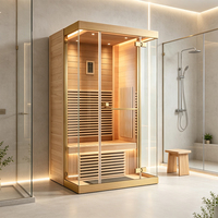 Sauna infrarouge lointain en hemlock pour 1-2 personnes, cabine de sauna sèche intérieure en verre pour salle de bain privée domestique