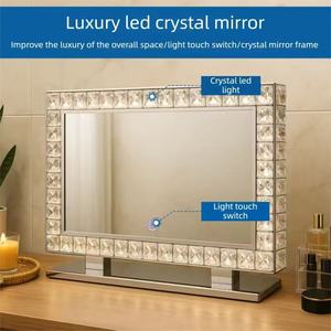 Miroir de maquillage de table à LED avec cadre en cristal de diamant, commande tactile, lumière à 3 couleurs - Product Image 4