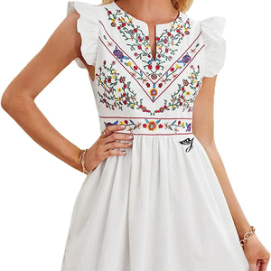 Shop Online Mexican Embroidered Dress White White Cotton Material