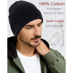 Gorro de Punto Personalizado, 100% Algodón, Forrado de Satén, Gorro Cálido de Invierno Unisex, Gorra Informal - Product Image 1