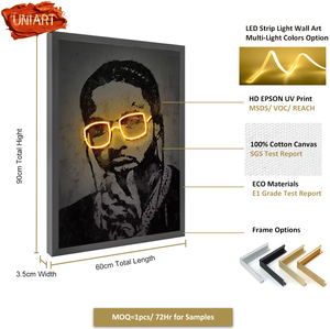 Tranh in vải LED 3D hiện đại, tùy chỉnh được của UNIART, tranh nghệ thuật treo tường tùy chỉnh cho phòng khách, tranh chân dung 3D dọc - Product Image 2