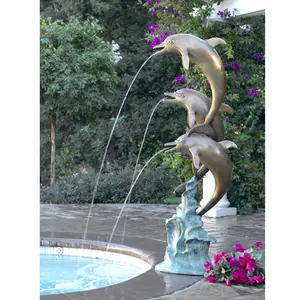 Escultura artística personalizada de tamaño real para decoración al aire libre, estatua de fuente de agua de jardín, Delfín de bronce, gran oferta