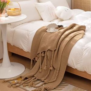 <span class=keywords><strong>Plaid</strong></span> en laine tricoté épais de style nordique INS, couleur unie, avec franges super longues, pour canapé et lit - Product Image 6