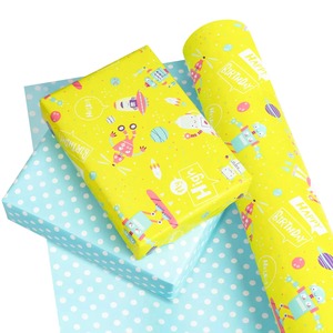 Robot Space Theme Eco-Friendly Yellow Art <b>Paper</b> <b>Roll</b> 100GSM Coated Recyclable Gift <b>Wrap</b> Double Side Wood Pulp Digital Printing - Product Image 5