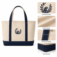 Sac fourre-tout en toile de coton brodé avec logo personnalisé, bordure marine, couronne de lauriers, sac de shopping réutilisable pour femmes