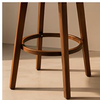 Tabouret de bar moderne en cuir PU marron réglable avec siège capitonné, structure en bois, repose-pieds circulaire et dossier pour cuisine et café