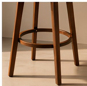 Modern Brown <b>Leather</b> <b>Bar</b> <b>Stool</b> with Tufted Seat Wooden Frame Circular Footrest and Backrest for Kitchen Cafe Seating - Product Image 6