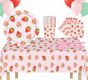 Vajilla Desechable Rosa para Fiesta de Cumpleaños de Niñas con Temática de Fresas, Baby Shower, Picnic, Cubierta de Mesa - Product Image 3