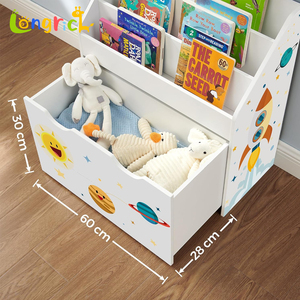 <span class=keywords><strong>Bibliothèque</strong></span> pour enfants Organisateur de jouets <span class=keywords><strong>Coffre</strong></span> et <span class=keywords><strong>bibliothèque</strong></span> avec 3 étagères Boîte de rangement avec roues Thème d'espace polyvalent - Product Image 2