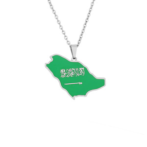 Colares com Pingente de Mapa da Arábia Saudita Esmaltado, em Aço Inoxidável Prateado com Banho de Ouro <span class=keywords><strong>18K</strong></span>, com Bandeira Nacional - Fabricante - Product Image 4