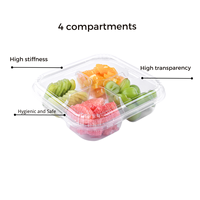 Boîte en plastique jetable transparente en PET à 4 compartiments pour fruits frais coupés, tomates cerises