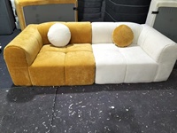 YY22 # Canapé modulaire convertible moderne en velours crème, garnissage en mousse haute densité, housses amovibles