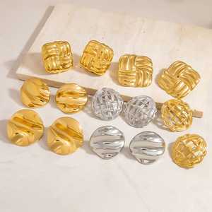 Geometric Stud <b>Earrings</b> Gold Silver Titanium Steel Ear <b>Posts</b> For Women Fashion Jewelry - Product Image 1