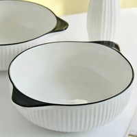 Ensemble de vaisselle 5 pièces en céramique à double poignée, compatible micro-ondes, peint à la main, style moderne minimaliste, avec couvercle, extra-large, pour soupe, chou et poisson