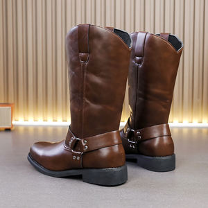 Nouvelles bottes de cow-boy en cuir PU marron pour femmes, style western, bottes pour soirée, bottes d'hiver pour hommes - Product Image 4