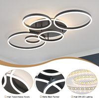 Plafonnier LED moderne noir en acrylique à montage en surface, télécommande, diamètre 47 pouces, 9600 lumens, culot E26 pour salles à manger et salons
