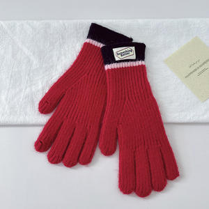 Yeni moda Unisex dokunmatik ekran eldiveni streç örme akrilik tam parmak yumuşak kış kontrast renk eldiven - Product Image 2