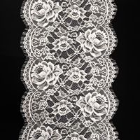 ERKOUMI Tissu en dentelle Chantilly en nylon premium de 30 cm, blanc, à double feston, dentelle française fine pour robe de mariée longue et fluide de luxe