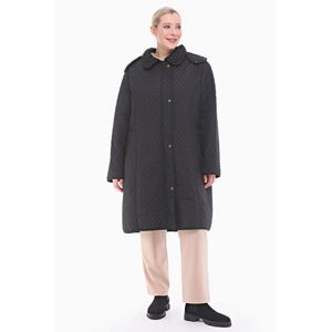 Vetre <b>Black</b> Hooded Quilted <b>Coat</b> 105 Cm <b>Women's</b> Parka Sizes 42-58 Waterproof Faux Fur Lined Zipper and Snap Buttons Outerwear - Product Image 1
