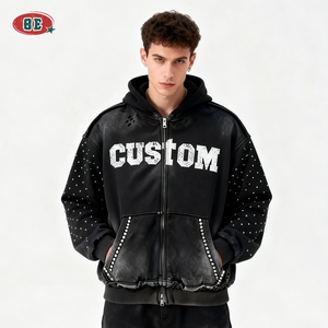 Fabricants de sweats à capuche en gros, essentiels, sweats à capuche zippés délavés à l'acide, sweats à capuche surdimensionnés délavés, sweats à capuche personnalisés avec logo DTG imprimé - Product Image 1