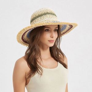 Sombreros de Paja Tejidos a Crochet con Cuerda de Papel Multicolor Estilo Boho para Primavera/Verano, Visera para el Sol, Sombrero de Playa para Mujer - Product Image 1