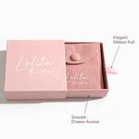 Boîte d'emballage pour bijoux rose, boîte cadeau en carton rigide avec pochette en fourrure, bouton métallique pour bagues, colliers, bracelets