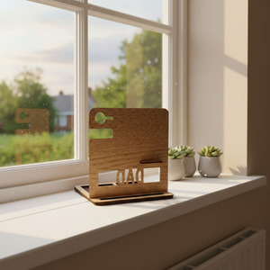 Wooden Phone Stand Desktop Storage <b>Rack</b> Multi Functional Holder For Watches <b>Glasses</b> Keychains Natural Wood Color Rectangle Shape - Product Image 5