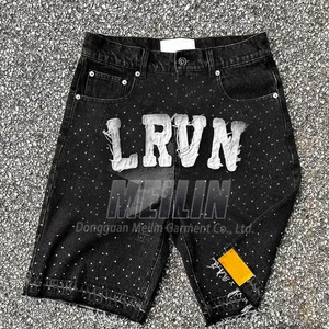 Custom Streetwear Distressed Embroidery <b>Patch</b> Rhinestone Denim <b>Shorts</b> Heavyweight High Quality Rhinestone Jean <b>Shorts</b> <b>Men</b> - Product Image 6