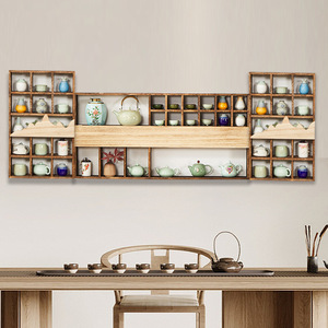 Étagère murale en bois massif de style chinois, 7 niveaux, pour le rangement de services à thé, armoire de rangement rectangulaire, étagère multi-usages - Product Image 3