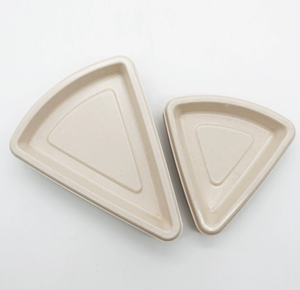 Bagazo 125ml Plato desechable biodegradable Pulpa Pizza Pan Bandeja para pasteles con junta Parte inferior Bandeja para hornear triangular ecológica - Product Image 3