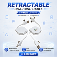 Cable USB Retráctil Multifuncional con Logotipo Personalizado, Cable de Carga Rápida Universal con Múltiples Interfaces Tipo C y Micro USB, Cable de Carga Económico