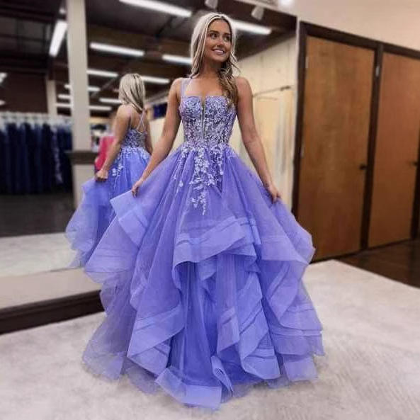 Purple High Waisted Prom Dress Puffy Prom Dresses Cheap Stylish