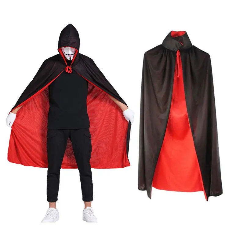 Custom OEM Devil Pirate Costume Stand Collar Hood Reversible Cloak Masquerade Cape Costume