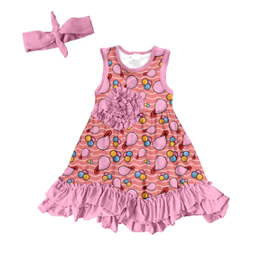 Robe sans manches en soie de lait pour filles avec bandeau assorti, ensemble robe imprimée pour tout-petits - Product Image 1