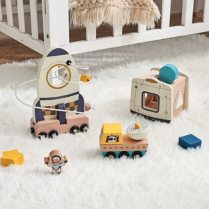 Nouveaux jouets éducatifs en bois, jeu de fusée à billes scientifique, ensemble de jouets en bois pour garçons et filles - Blocs d'apprentissage pour enfants - Product Image 1