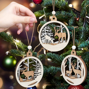 Juego <span class=keywords><strong>de</strong></span> 8 Adornos <span class=keywords><strong>Navideños</strong></span> <span class=keywords><strong>de</strong></span> Reno <span class=keywords><strong>de</strong></span> Madera Ecológicos Tailai, Adornos Redondos Hechos a Mano con Purpurina para Colgar en la Pared Interior - Product Image 4