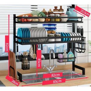 3 단 블랙 스테인레스 스틸 친환경 식기 건조 랙 2 단 식기 홀더 그릇 주최자 언더 싱크 주방 - Product Image 5