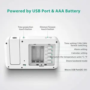 전자 LCD 프로젝터 알람 시계 시간 온도 디지털 디스플레이 책상 테이블 침대 옆 시계 프로젝션 스퀘어 여행 화이트