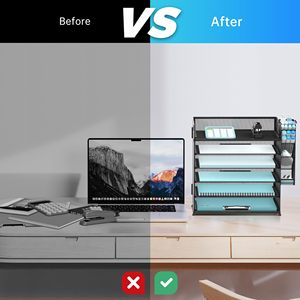 ארגונית קבצים 6 קומות עם 4 מחזיקי עטים מגש נייר ארגונית קבצים רשת ארגונית שולחן כתיבה מגש מכתבים עם ידית - Product Image 6