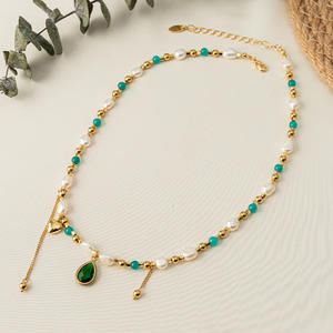 قلادة من التيتانيوم، أحجار كريمة زمرد حقيقية مطلية بالذهب، لؤلؤ مياه حلوة متعددة الألوان، عقد للنساء - Product Image 6