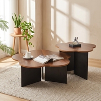 Table basse minimaliste de style américain moderne en bois massif en forme de fleur avec espace de rangement pour petits appartements et coins de salon