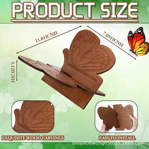 Creative <b>Wooden</b> <b>Butterfly</b> Bookshelf Solid Wood Desktop Reading Rack Retro Color Bookends For Home Kitchen Recipe Display - Product Image 4