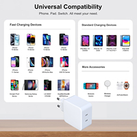 Chargeur rapide USB Type-C 65W PD 3.0 avec protection OTP, prise EU 2C, adaptateur mural portable pour téléphones portables, ordinateurs portables, outils électriques