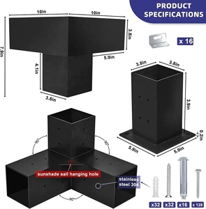 Kit de pérgola Base de 3 vías <span class=keywords><strong>para</strong></span> pérgola Soporte de esquina de ángulo recto Soportes de pérgola de acero aleado Botas con tornillos <span class=keywords><strong>para</strong></span> madera 4x4 - Product Image 2