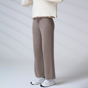 Custom Luxury Casual Knitwear Women's <b>Wool</b> Cashmere Wide Leg <b>Pants</b> High-End Drawstring Knit Trousers - Product Image 4