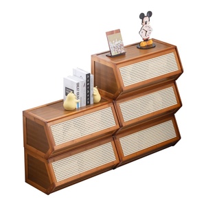 Armoire <span class=keywords><strong>de</strong></span> rangement rectangulaire multifonctionnelle empilable en bambou avec couvercle - <span class=keywords><strong>Organisateur</strong></span> <span class=keywords><strong>de</strong></span> chevet domestique pour articles divers - Product Image 5