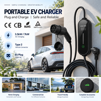 Chargeur EV portable de type 2 CE TUV CB RoHS 16A 32A 230V 50/60Hz 3.5kW 7kW avec minuterie 0-8H, écran LCD, IP67, fournisseur OEM ODM
