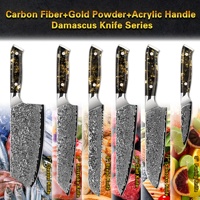 Feuille d'or manche en fibre de carbone 7 pouces professionnel en acier damas couteau de cuisine couteau à désosser avec noyau en acier vg10